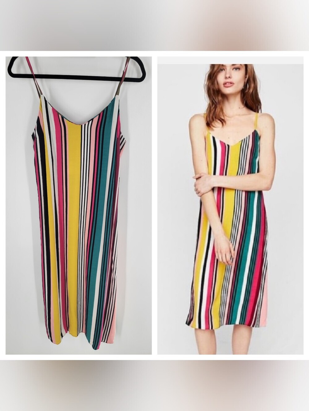 Express Multicolor Strapless-Style Striped Slip Dress Size L New